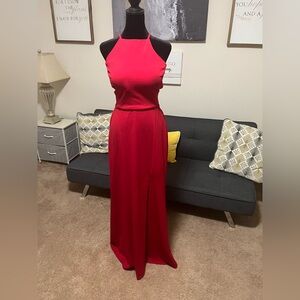 Elegant Red Halter Maxi Dress